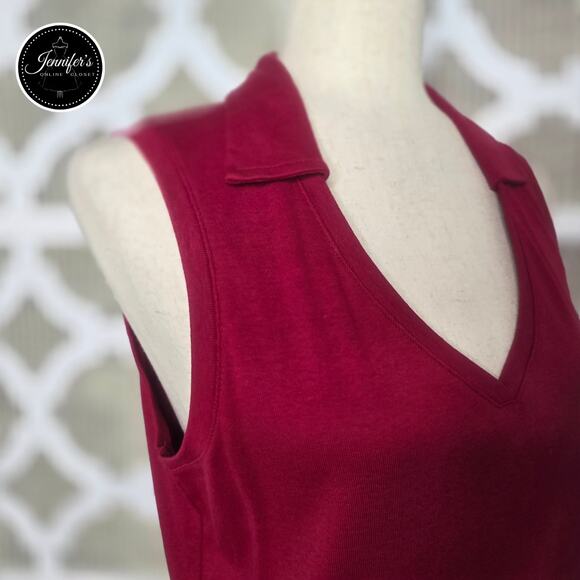 St. John's Bay Red Collared V-Neck Sleeveless Knit Top Size Large - Picture 5 of 9